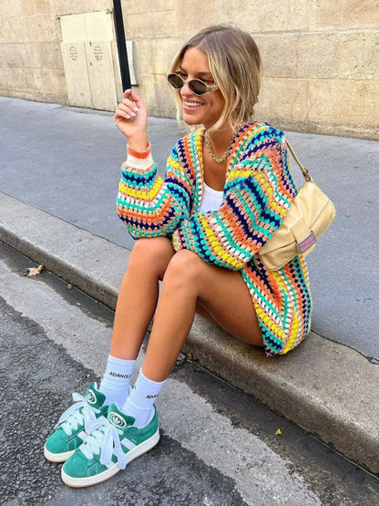 Venne | Multicolor Gehaakte Trui – Vrouwen Street Fashion Vest