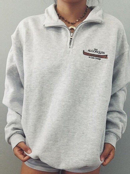 Merel | Grijze Polyestermix Retro Sweatshirt met Ritssluiting