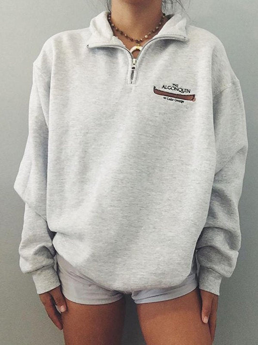 Merel | Grijze Polyestermix Retro Sweatshirt met Ritssluiting