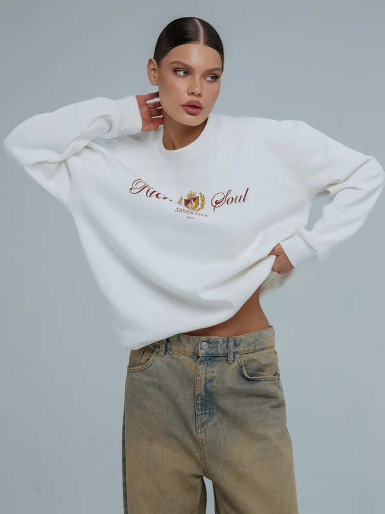 New Autumn Winter Casual Letter Print Long Sleeve Women Sweatshirt, Vintage Loose Pullover Tops, Y2k Streetwear, Women Clothing