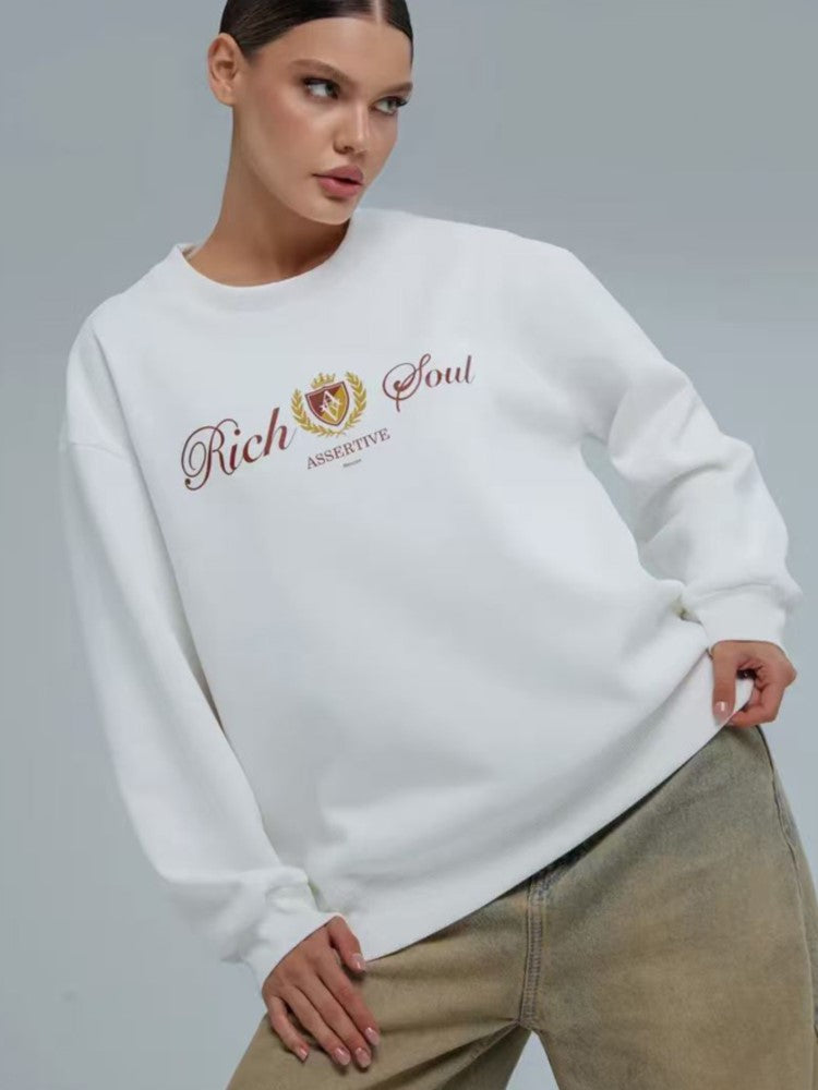 New Autumn Winter Casual Letter Print Long Sleeve Women Sweatshirt, Vintage Loose Pullover Tops, Y2k Streetwear, Women Clothing