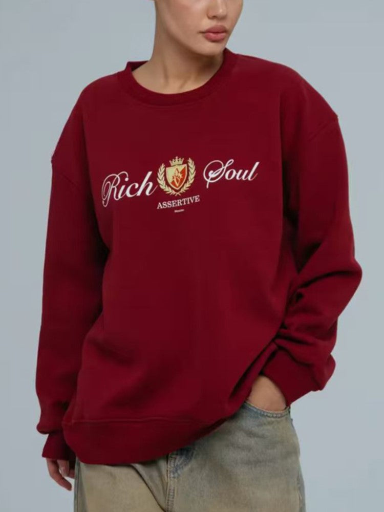 New Autumn Winter Casual Letter Print Long Sleeve Women Sweatshirt, Vintage Loose Pullover Tops, Y2k Streetwear, Women Clothing