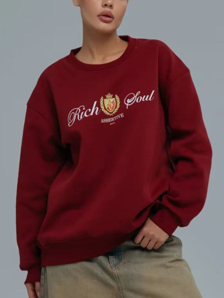 New Autumn Winter Casual Letter Print Long Sleeve Women Sweatshirt, Vintage Loose Pullover Tops, Y2k Streetwear, Women Clothing