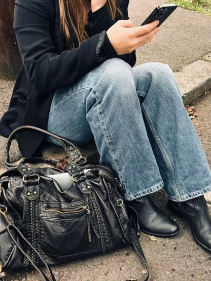 Tina | Dames Schoudertas PU-leer met Vlechtwerk en Metalen Details