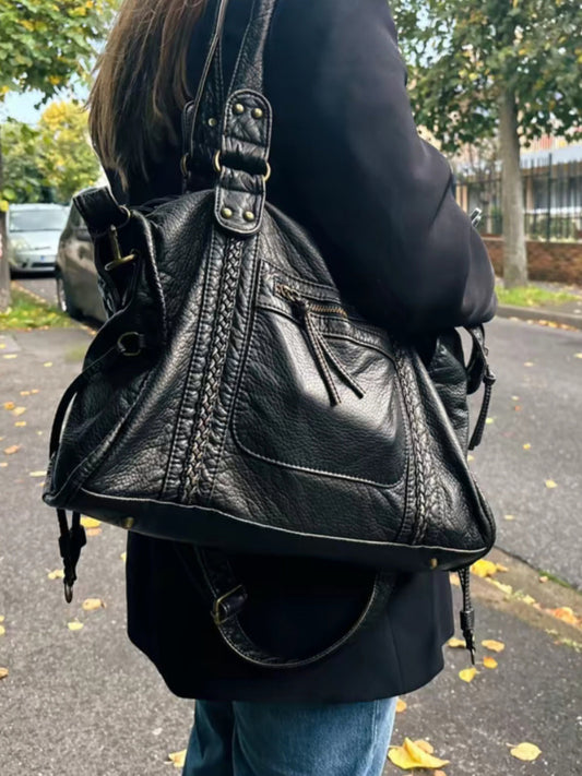 Tina | Dames Schoudertas PU-leer met Vlechtwerk en Metalen Details