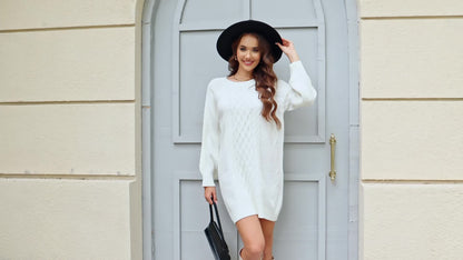 Yvon | Oversized Kabelgebreide Jurk – Wolmix
