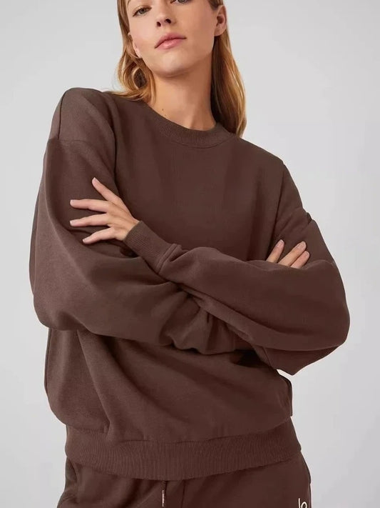 Casual O-Neck Hoodies Long Sleeves Top Solid Classic Autumn Women Loose Pullover Fashion Grey Sports Women's Sweatshirts