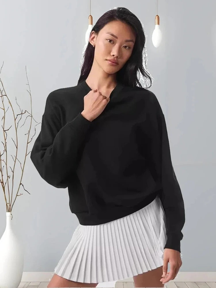 Casual O-Neck Hoodies Long Sleeves Top Solid Classic Autumn Women Loose Pullover Fashion Grey Sports Women's Sweatshirts