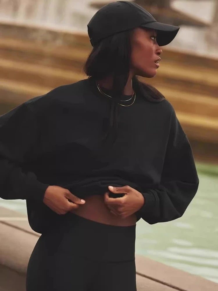 Casual O-Neck Hoodies Long Sleeves Top Solid Classic Autumn Women Loose Pullover Fashion Grey Sports Women's Sweatshirts