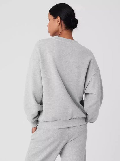 Casual O-Neck Hoodies Long Sleeves Top Solid Classic Autumn Women Loose Pullover Fashion Grey Sports Women's Sweatshirts