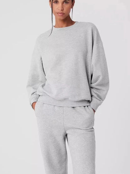 Casual O-Neck Hoodies Long Sleeves Top Solid Classic Autumn Women Loose Pullover Fashion Grey Sports Women's Sweatshirts