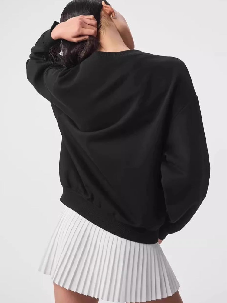 Casual O-Neck Hoodies Long Sleeves Top Solid Classic Autumn Women Loose Pullover Fashion Grey Sports Women's Sweatshirts