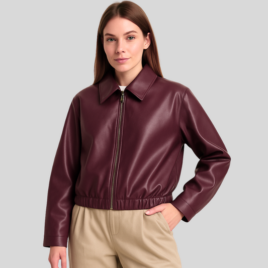 Poenix | Dames leren jas – relaxed fit jasje met ritssluiting & moderne kraag