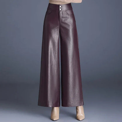 Gemmy | Wide Leg Damesbroek Imitatieleer Hoog Taille