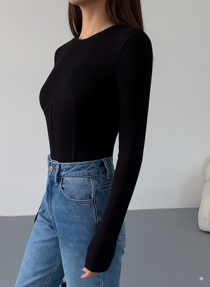 Grace | Corset Detail Ribbed Knit Top voor Dames