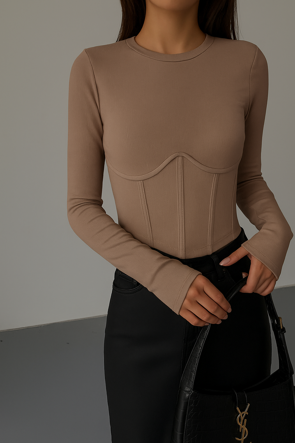 Grace | Corset Detail Ribbed Knit Top voor Dames