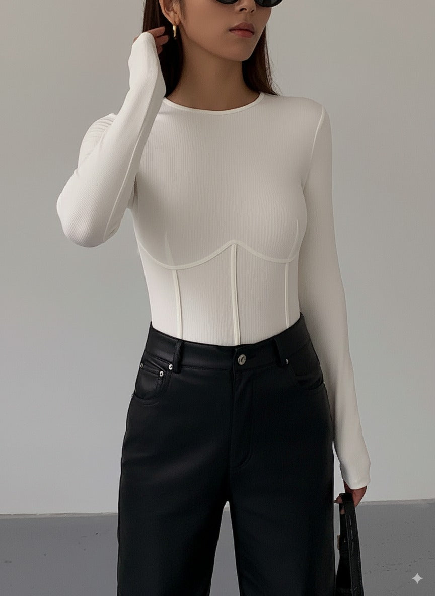 Grace | Corset Detail Ribbed Knit Top voor Dames