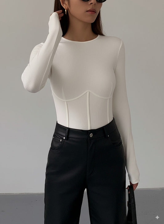 Grace | Corset Detail Ribbed Knit Top voor Dames