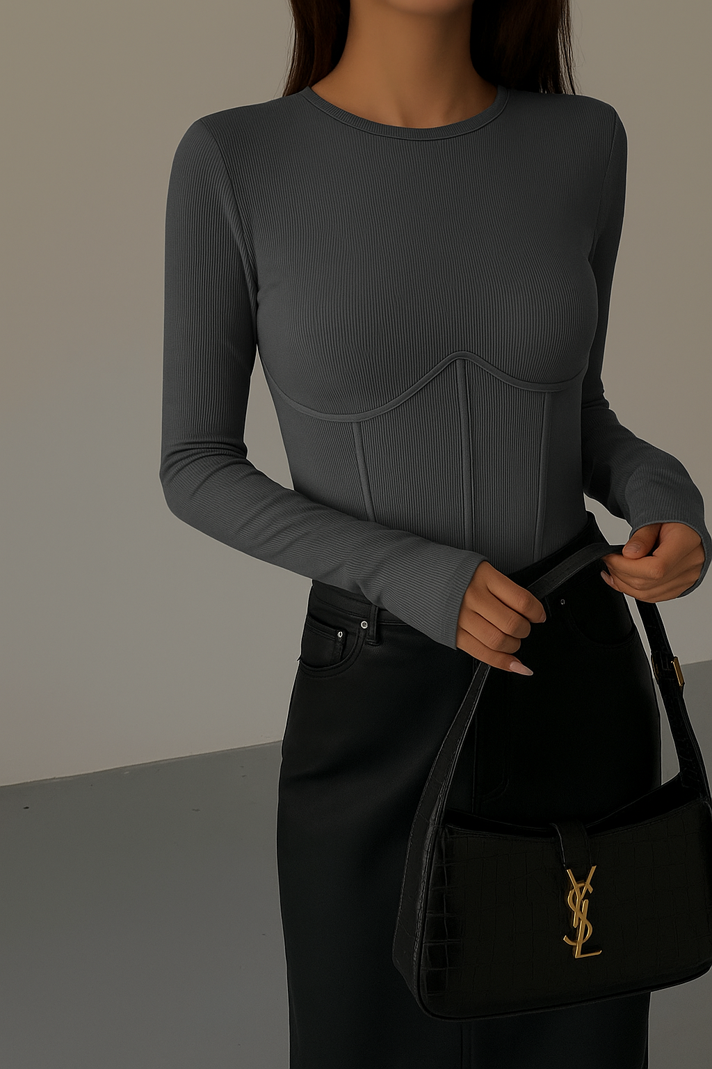 Grace | Corset Detail Ribbed Knit Top voor Dames