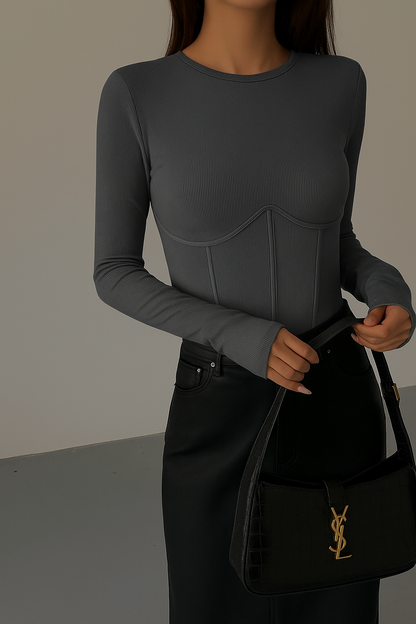 Grace | Corset Detail Ribbed Knit Top voor Dames