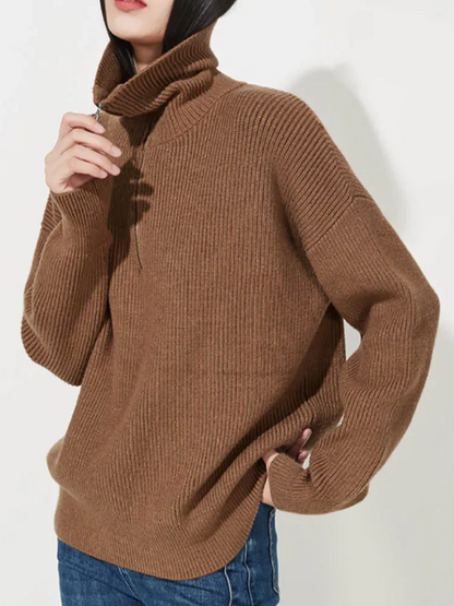 GIRL | Luxe Wollen Pullover met Hoge Ritskraag - Relaxte Pasvorm