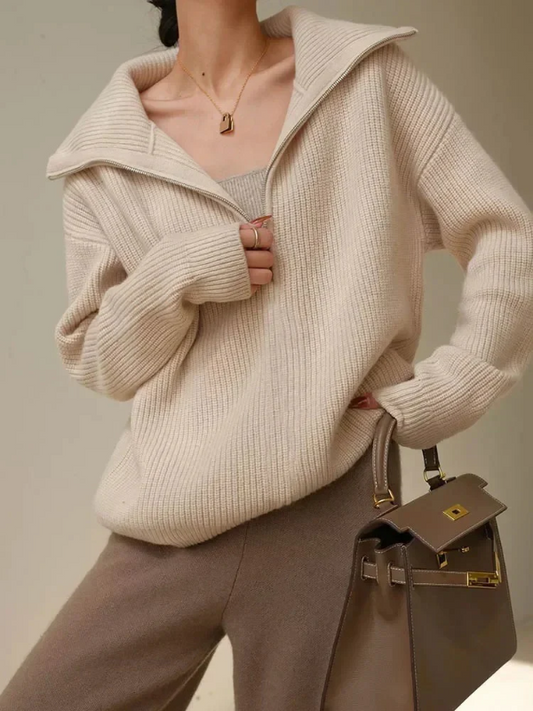 GIRL | Luxe Wollen Pullover met Hoge Ritskraag - Relaxte Pasvorm