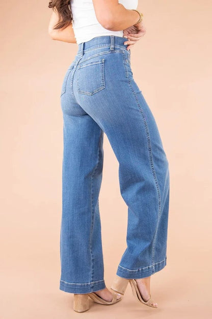 Kesley | Dames Wijde Pijp Jeans - Hoog Taille Denim Comfort