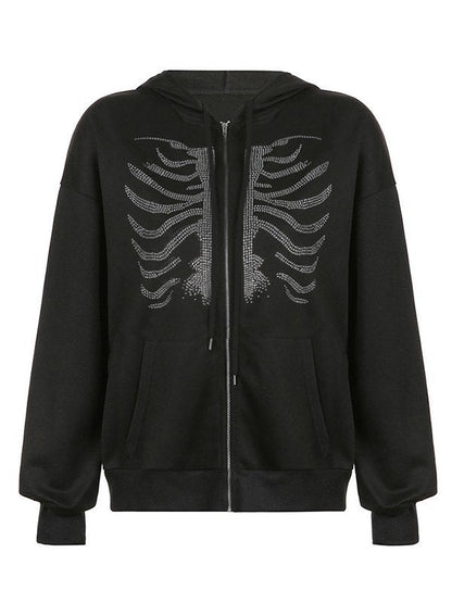 Liane | Zwarte Katoenmix Hoodie met Strass Schedel | Julie Mae