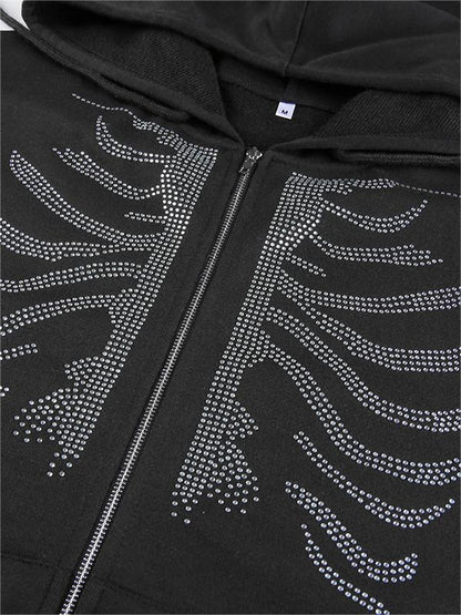 Liane | Zwarte Katoenmix Hoodie met Strass Schedel | Julie Mae