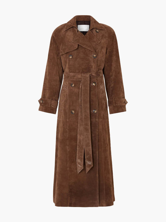 Naeva | Lange Suède Trenchcoat met Riem – Veganistisch Suède