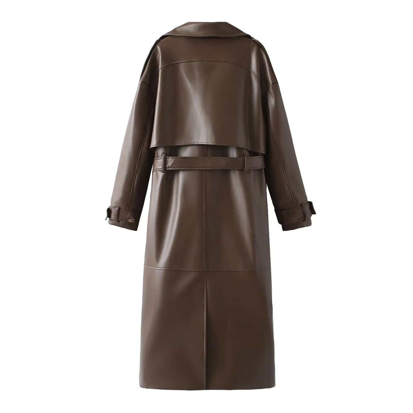 PEARL – Bordeauxrode Faux Leather Coat met Retro Silhouet