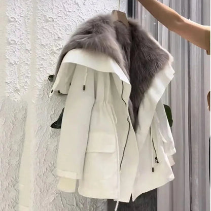 Rielle | Luxe Parka met Grijze Bontkraag – Witte Winterjas