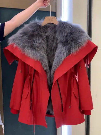 Rielle | Luxe Parka met Grijze Bontkraag – Witte Winterjas