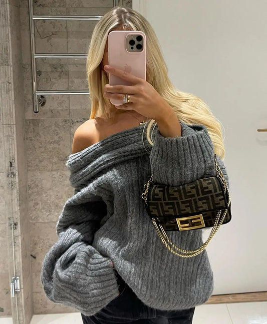 Noami | Grofgebreide Off-Shoulder Winter Trui