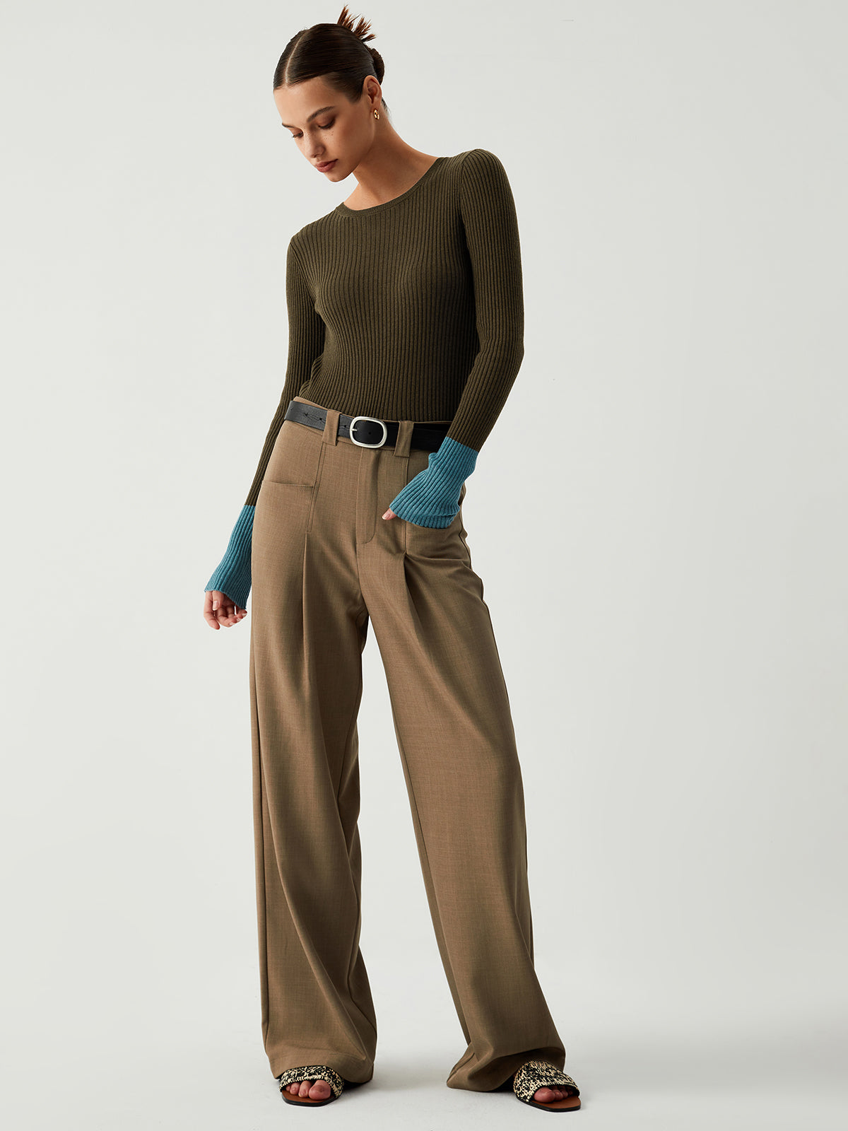 Gracie | Slim Fit Gebreide Top voor Dames met Contrastmouwen