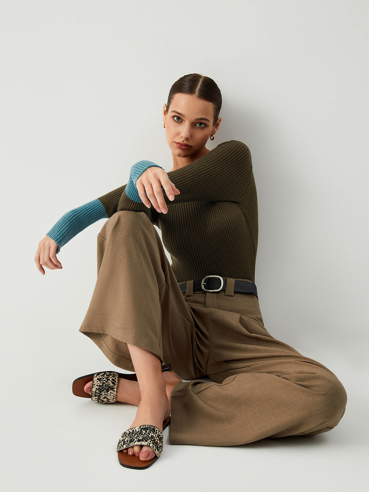 Gracie | Slim Fit Gebreide Top voor Dames met Contrastmouwen