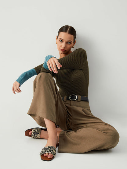 Gracie | Slim Fit Gebreide Top voor Dames met Contrastmouwen