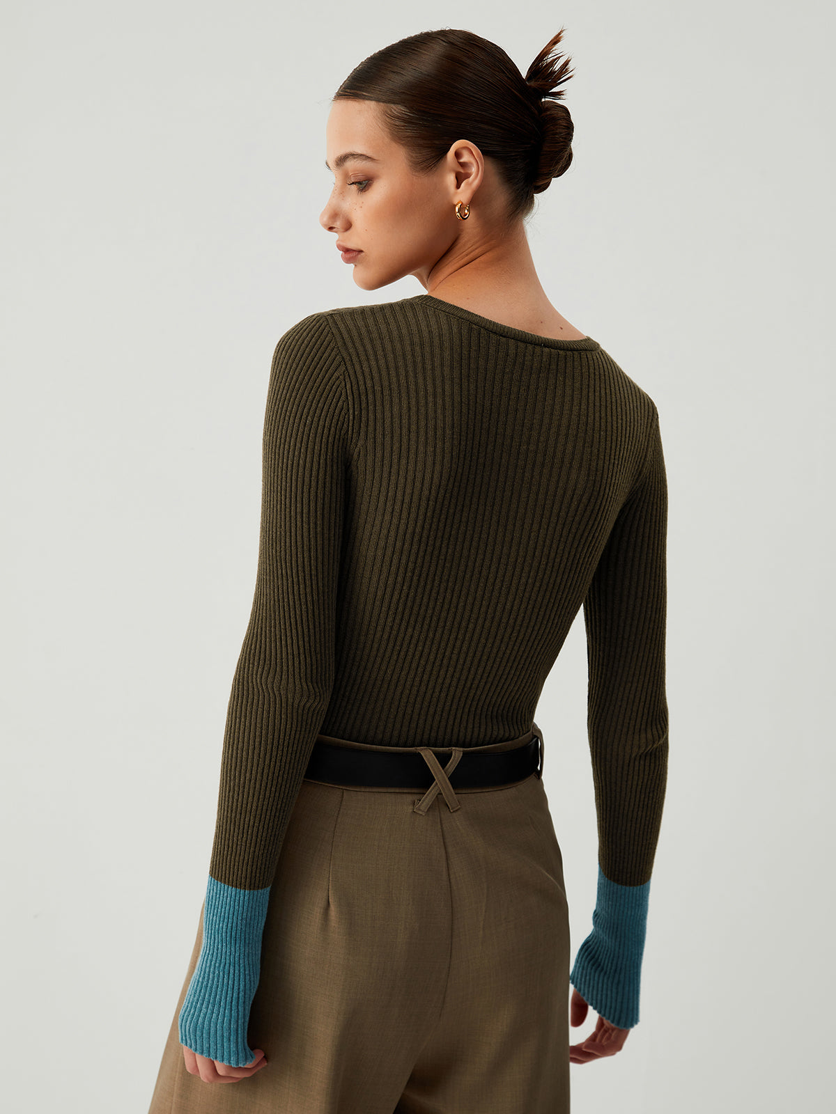 Gracie | Slim Fit Gebreide Top voor Dames met Contrastmouwen