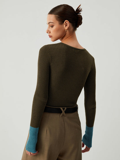Gracie | Slim Fit Gebreide Top voor Dames met Contrastmouwen