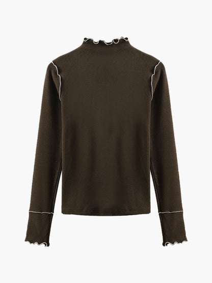 Sarina | Slim Fit Jersey T-Shirt met Hoge Hals – Warm & Stretchy