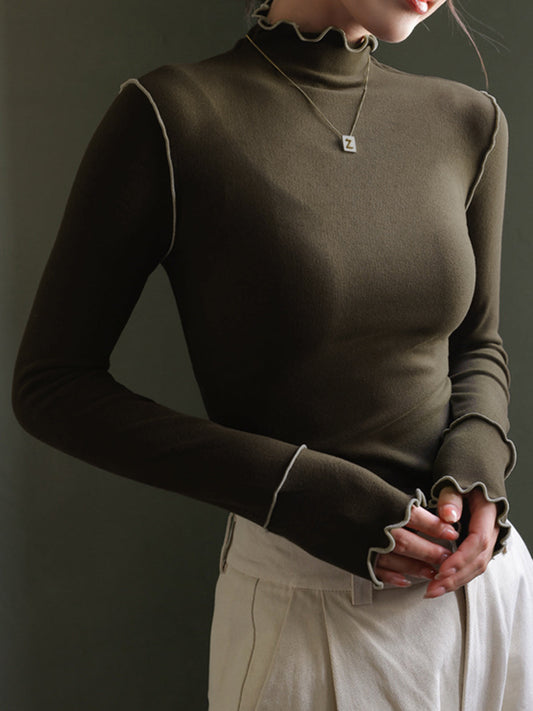 Sarina | Slim Fit Jersey T-Shirt met Hoge Hals – Warm & Stretchy