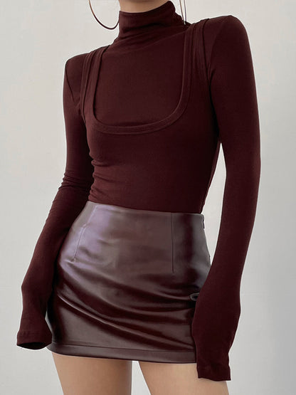 Antonella | Jersey Stretch Herfst Top met Col en Lange Mouwen