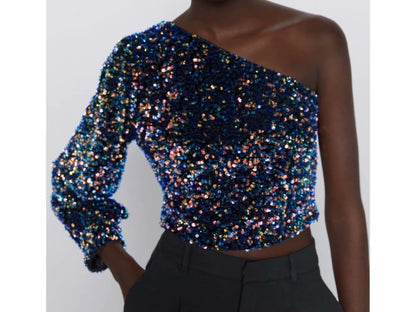 Raelyn - Glitter One Shoulder Top voor dames