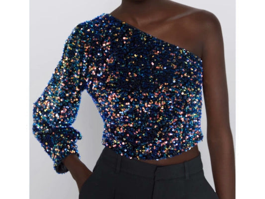 Raelyn - Glitter One Shoulder Top voor dames