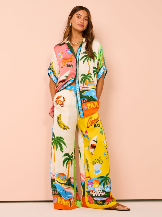Palermo - Kokospalmen Print Tweedelige Set voor dames