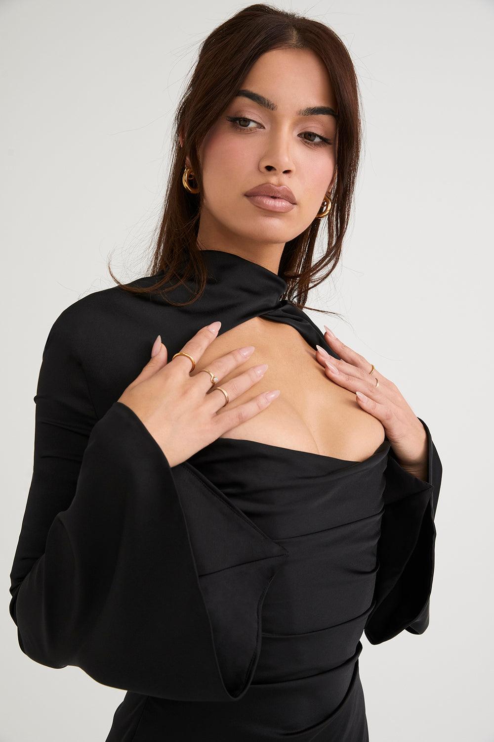 SAO PAULO - Uitgesneden korset feestjurk met lange mouwen