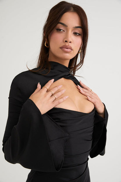 SAO PAULO - Uitgesneden korset feestjurk met lange mouwen