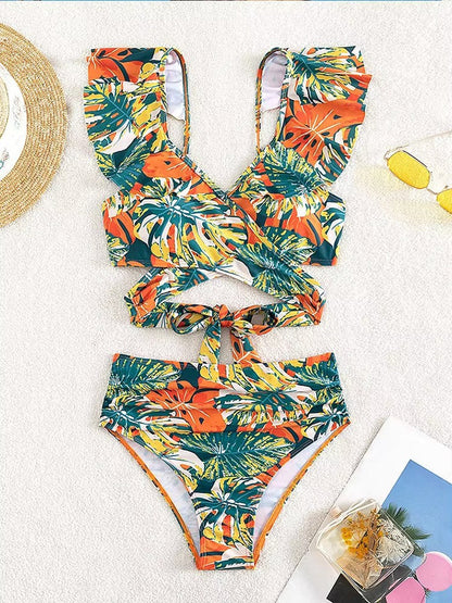 Meilani – Tropische Bikini met Ruffle Schouderbandjes