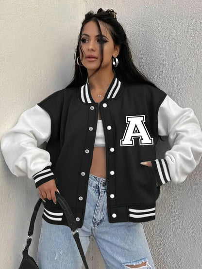 Margot | Dames baseballjack – relaxed fit met ribboorden, drukknopen & collegepatch