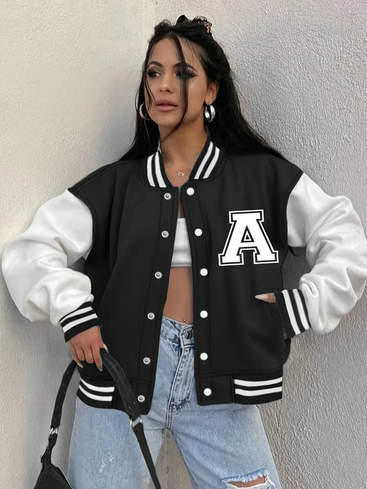 Margot | Dames baseballjack – relaxed fit met ribboorden, drukknopen & collegepatch